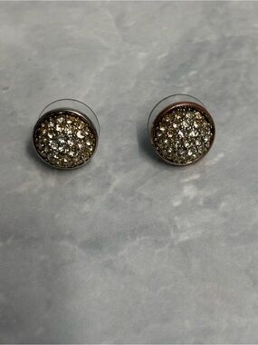 J. Crew Stamped Round Pave Crystal Stud Earrings - Gold-Tone